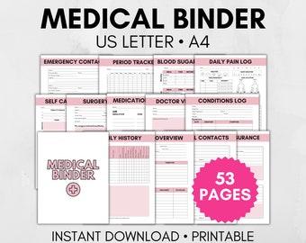 Afdrukbare medische map, medische planner, gezondheidszorgplanner, planner voor chronische ziekten, gezondheidstracker, medische dossiermap, gezondheidslogboek
