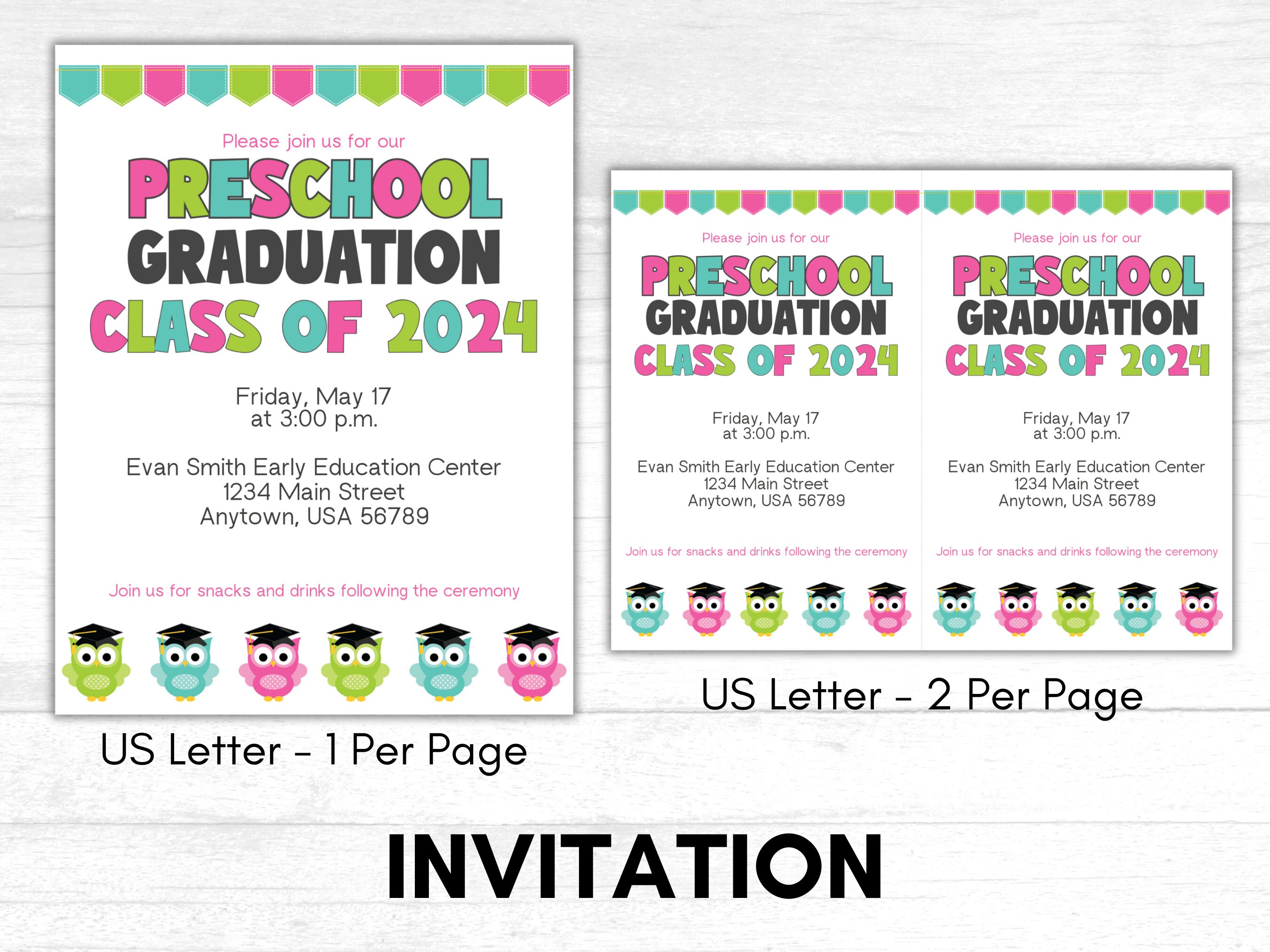 Preschool Graduation Templates, Prek Graduation Invite, Preschool
