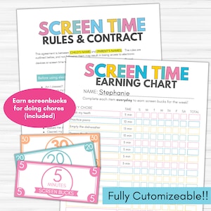 Screen Time Checklist, How to Earn Screen Time, Screenbucks, Kid Chore Chart, Screen Bucks, Screen Time Contract, Screen Time Rules