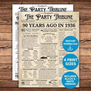 1936 Birthday Newspaper, 1936 Birthday Poster, 90th Birthday Gift, 1936 Newspaper Sign, 90th Birthday Poster, Born in 1936, Back in 1936