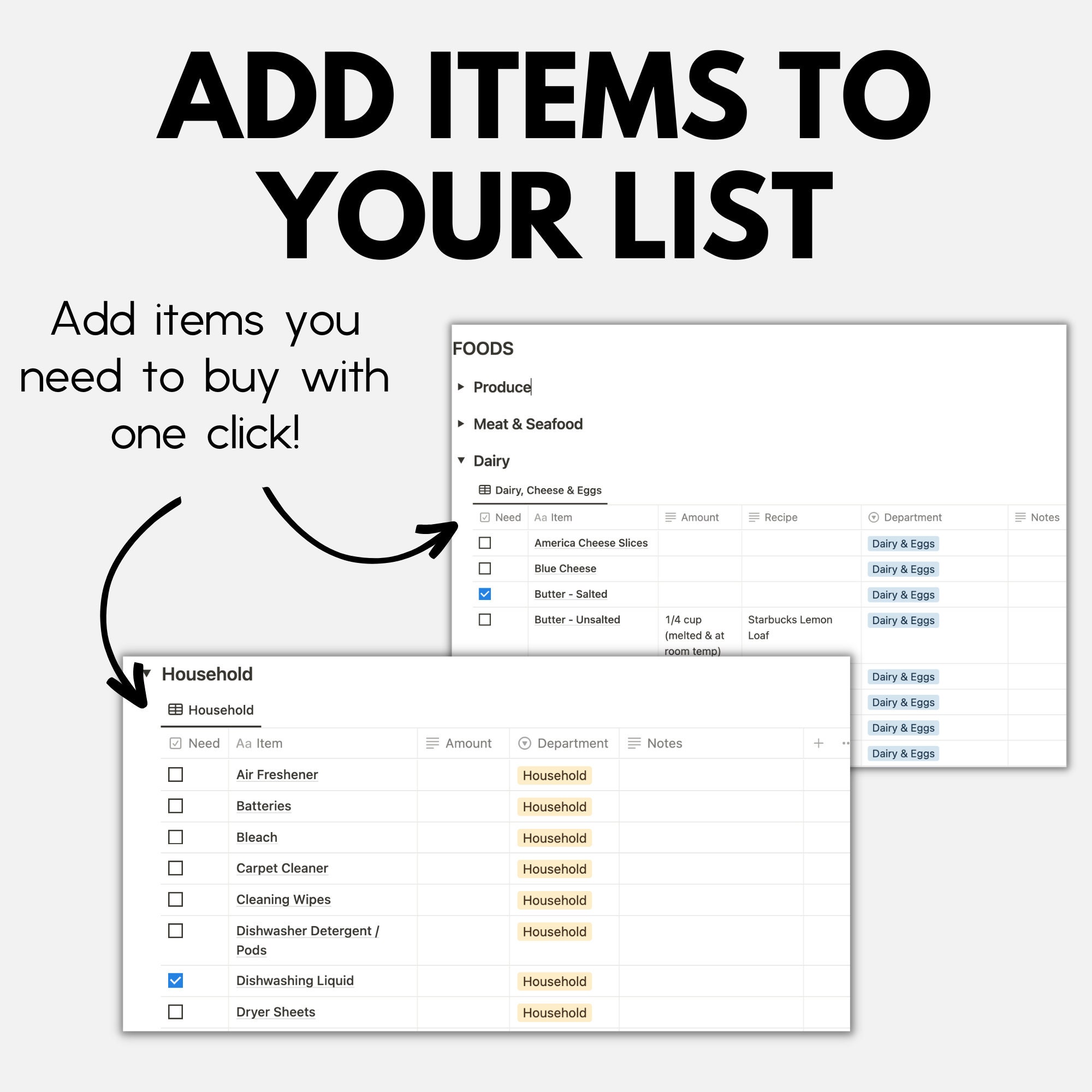 Digital Shopping List, Grocery List Notion Template, Notion Shopping