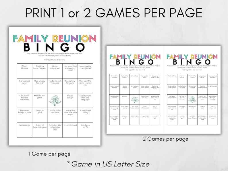 Family Reunion Bingo Game, Printable Family Reunion Games, Find the ...