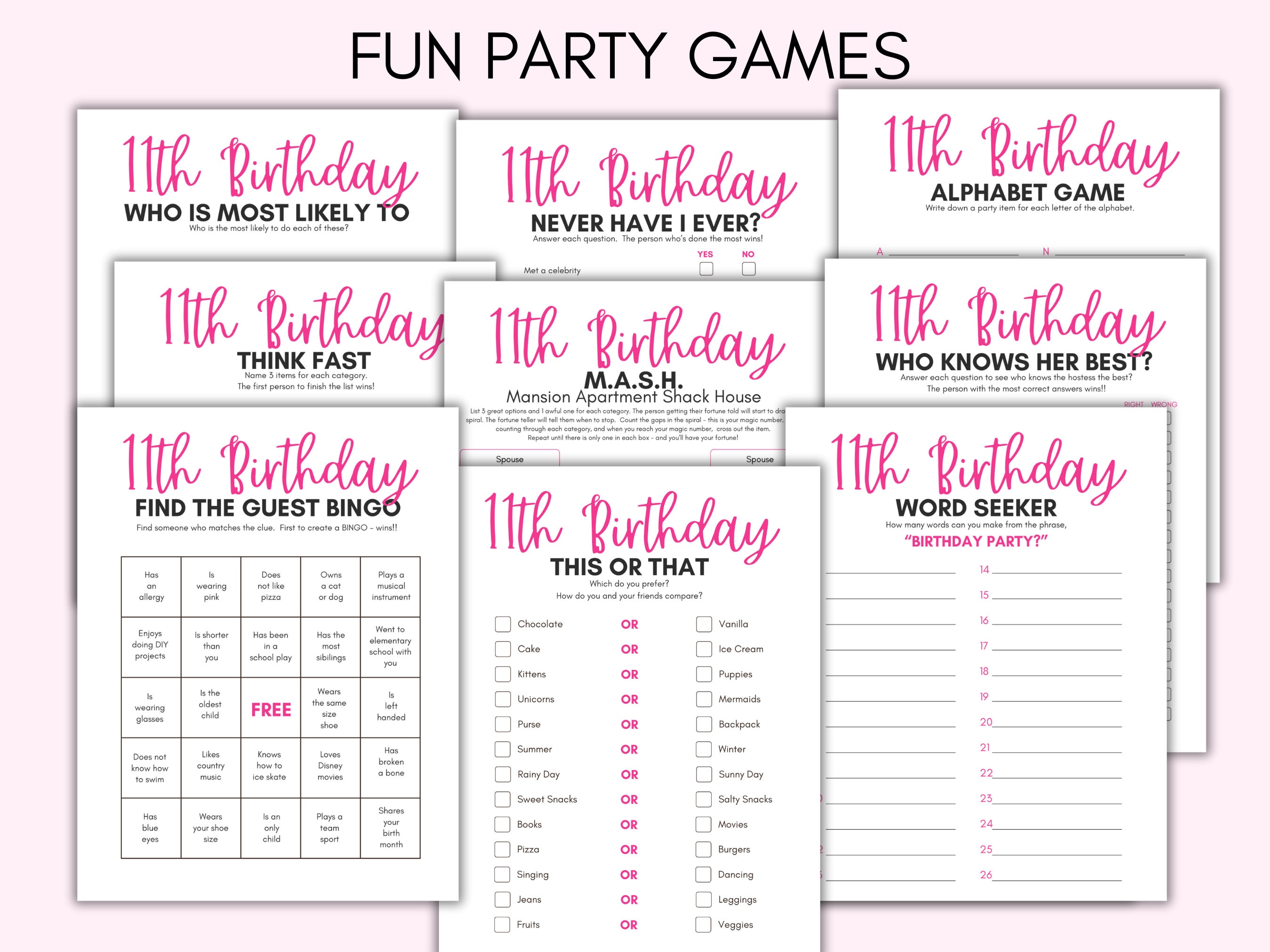 11th Birthday Party Games, 11 Year Old Party Games, Eleventh Birthday