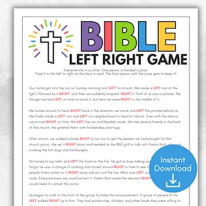 Bible Left Right Game, Bible Games for Kids, Teen Youth Group Games, Women&#39;s Ministry, Bible Pass the Prize, Christian Game, Church Games