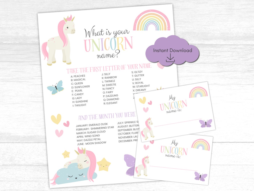 What is Your Unicorn Name Game Unicorn Birthday Game Unicorn - Etsy