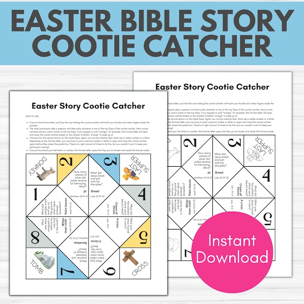 Easter Bible Story Cootie Catcher, Catholic Easter Story for Kids, Bible Story Trivia, Sunday School Craft, Fortune Teller, Religious Easter