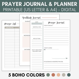 Prayer Journal Printable, Gratitude Journal, Bible Prayer, Reflection Notes, Daily Prayer Planner, Bible Journal, Prayer Planner Printable