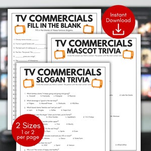 TV Commercial Trivia Game, TV Slogans Trivia Game, Ad Slogan Fill in the Blank, Ad Mascot Trivia, Ads Trivia game, Office Party Game