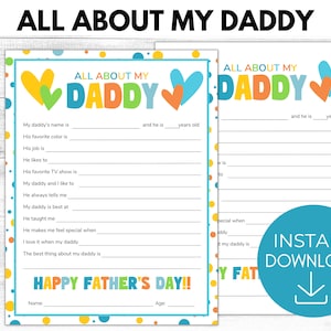 Todo sobre mi papá imprimible, regalo del día del padre, todo sobre el regalo de recuerdo de papá, regalo del niño, ideas de regalos para papá, PDF imprimible,