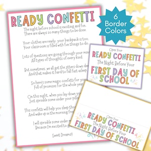 Poema de confeti listo, confeti listo para maestros, regreso a clases, primer día de clases, carta de confeti imprimible, descarga instantánea, regalo