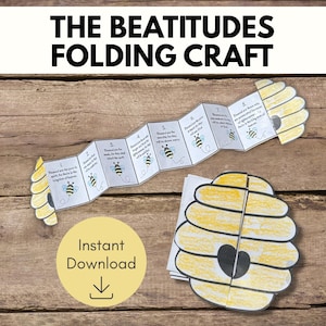 Beatitudes Craft for Kids, Beatitudes Bible Activity, Sunday School Craft, Bible Lessons for Kids, Bible Verse Activity,  Folded Craft Idea