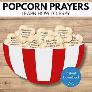 Prayer Popcorn Activity for Kids, Learn to Pray Activity, Teach Kids How to Pray, Prayer Prompts for Children, Sunday School Prayer Craft
