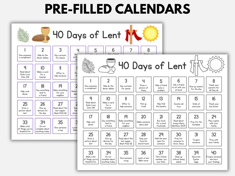 Lent Calendar 2026, Kids Easter Countdown Calendar, 40 Days of Prayer ...