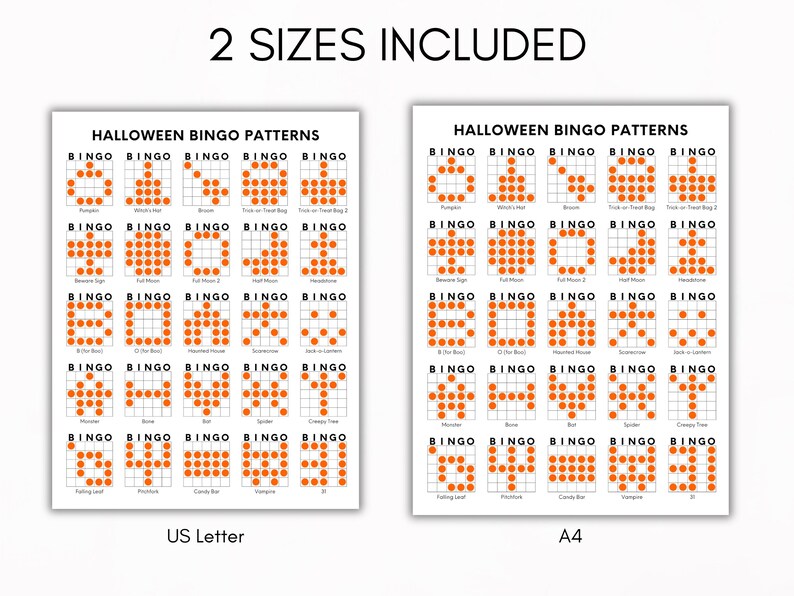 Halloween Bingo Patterns, Printable Halloween Bingo Game, Bingo Patterns Download, Fall Bingo Patterns, Bingo Winning Patterns image 6