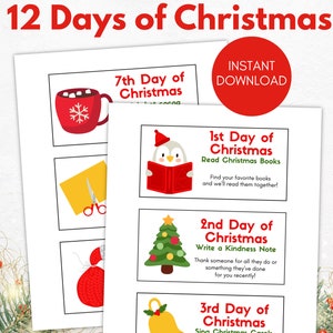 12 dias de Natal para impressão para crianças, Contagem regressiva de Natal para crianças, Diversão de Natal, Natal para impressão, Atividade divertida em família de Natal