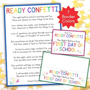 Poema de confeti listo, confeti listo para maestros, regreso a clases, primer día de clases, carta de confeti imprimible, descarga instantánea, regalo