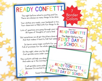 Poema de confete pronto, confete pronto para professores, volta às aulas, primeiro dia de aula, carta de confete para impressão, download instantâneo, presente