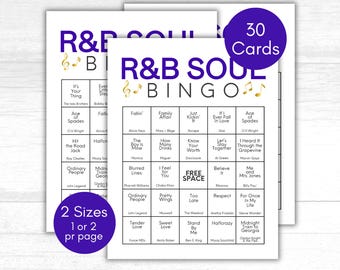 R&B Songs Bingo, RB Music Bingo, Soul Music Bingo, Music Party Activity, Music Bingo Game, Printable Bingo Cards