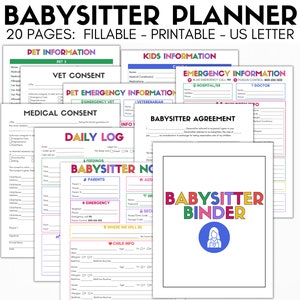 Kit de carpeta para niñera, planificador para niñera, información para niñera, notas para niñera, notas para niñera, planificador de cuidado infantil, contrato de niñera