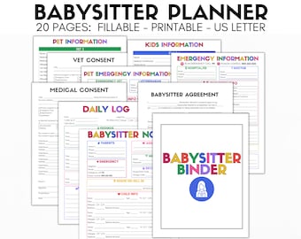 Babysitter Binder Kit, Babysitter Planner, Babysitter Information, Babysitter Notes, Nanny Notes, Childcare Planner,  Babysitter Contract
