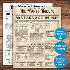 1945 Birthday Newspaper, 1945 Birthday Poster, 80th Birthday Gift, 1945 Newspaper Sign, 80th Birthday Newspaper without Photo, Born in 1945