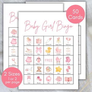 Baby Girl Bingo, 50 Baby Shower Bingo Cards, Baby Girl Shower Printable Game, Baby Bingo Game, Pink Bow Baby Shower, Baby Sprinkle, Pink