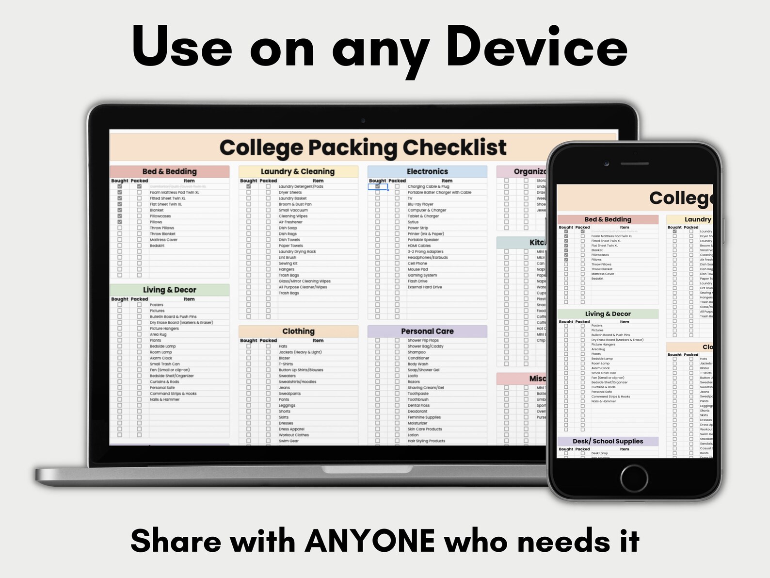 College Packing List, College Dorm Essentials List, Google Sheets ...