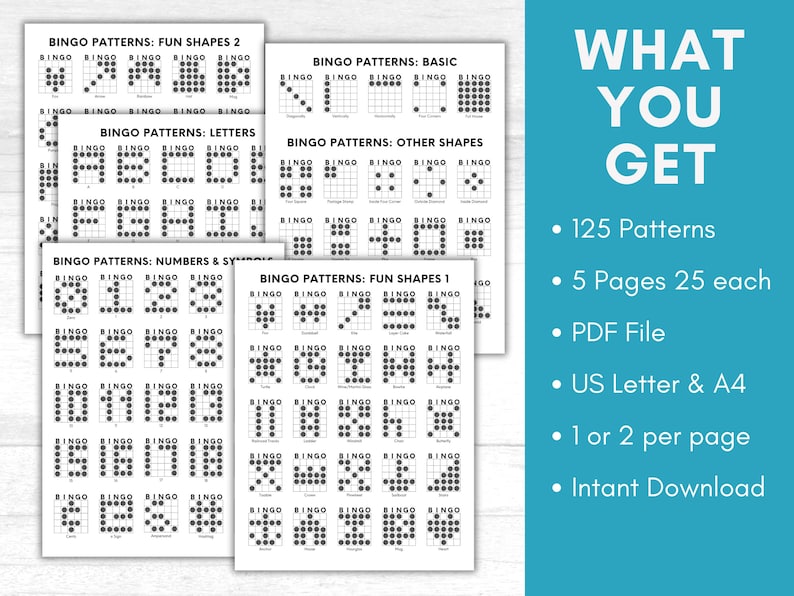 125 Bingo Patterns Printable, Bingo Winning Patterns, Bingo Shapes ...
