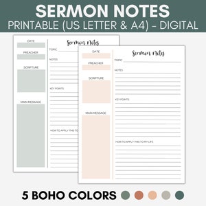Sermon Notes Template, Printable Sermon Notes,Digital Sermon Notes, Bible Study Notebook, Church Notes, Homily Notes Template, Worship Notes