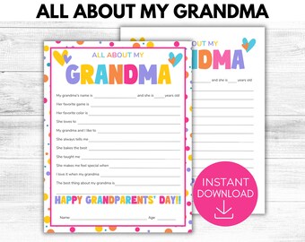 Alles over mijn oma afdrukbaar, grootouders dag afdrukbaar, grootouders dagkaart, sentimentele aandenken, alles over oma