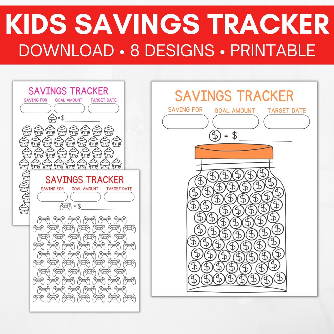 Savings Tracker for Kids, Printable Savings Challenge, Kids Savings Log ...