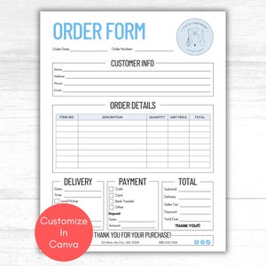 Editable Order Form Template, Small Business Order Form, Custom Order ...