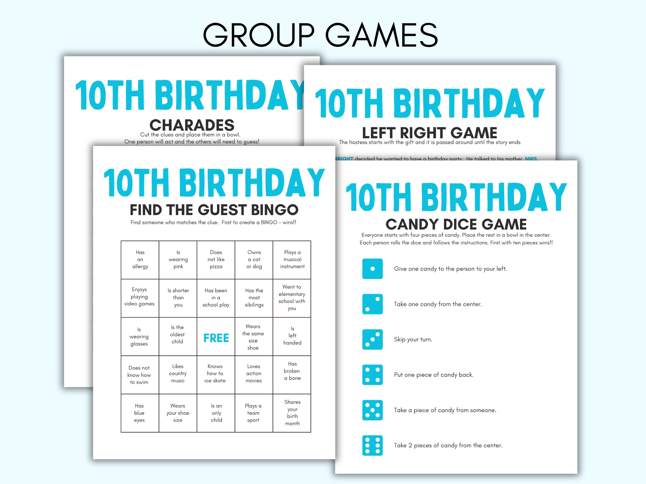 10th Birthday Party Games, 10 Year Old Party Games, Tenth Birthday ...