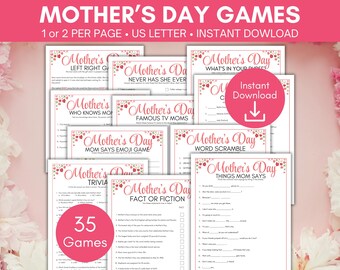 Mother's Day Games Bundle, Mother's Day Games for brunch, church, women's ministry, family night, Mother's Day emoji, trivia, famous moms