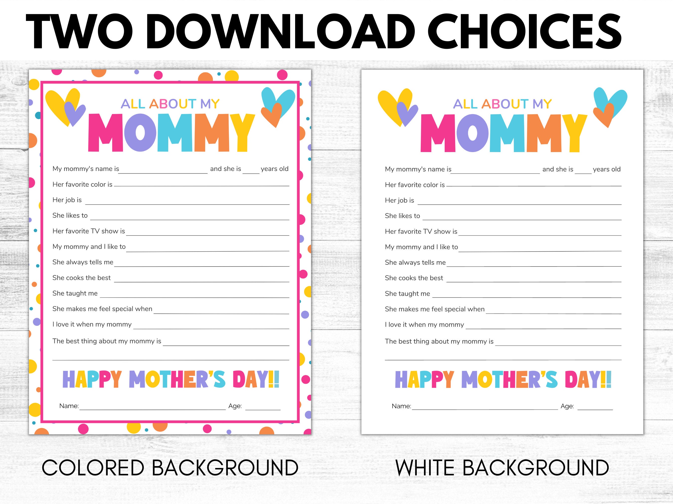 All About My Mommy Printable, Mother's Day Gift, All About Mom Keepsake ...
