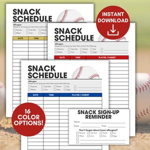 Baseball-Snack-Zeitplan, Baseball-Snack-Anmeldebogen, TBall-Snack-Anmeldezeit, Team Mom Binder, Snack-Zeitplan, Snack-Anmeldevorlage,