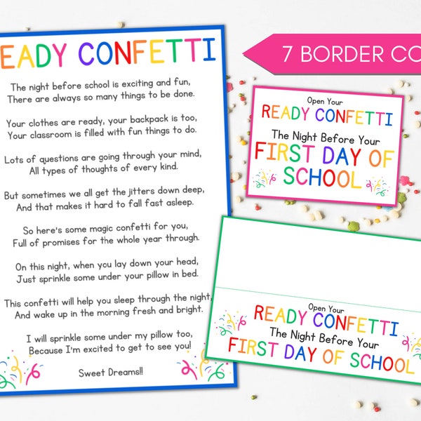 Ready Confetti Poem, Ready Confetti for Teachers, Back to School, First Day of School, Printable Confetti Letter, Instant Download, Gift