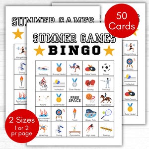 Bingo de juegos de verano, juego de bingo deportivo, bingo de verano, deportes y juegos de julio, fiesta de observación de deportes, bingo de Francia, juegos de EE. UU.