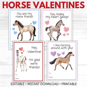 Pferde Valentinstag Karten, Pferd Valentinstag Karten, Pony Valentinstag Karten, Valentinstag Party Karten, druckbare Valentinstag Valentinstag für Kinder