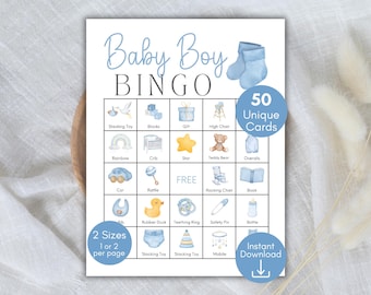 Baby Boy Bingo, 50 Baby Shower Bingo Cards, Baby Boy Shower Printable Game, Baby Boy Bingo Cards, Baby Bingo Game, It's A Boy Shower Game