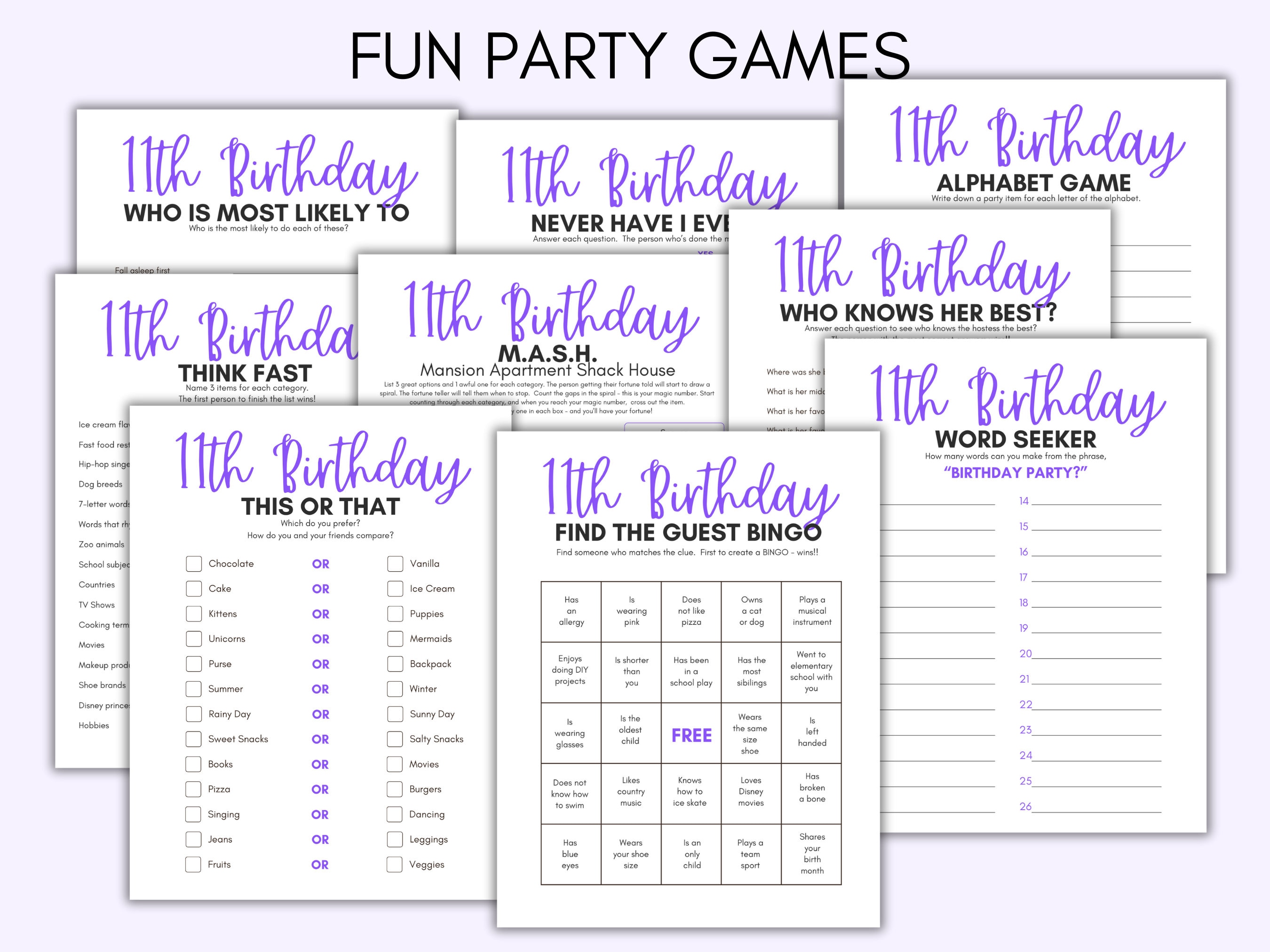 11th Birthday Party Games, 11 Year Old Party Games, Eleven Birthday