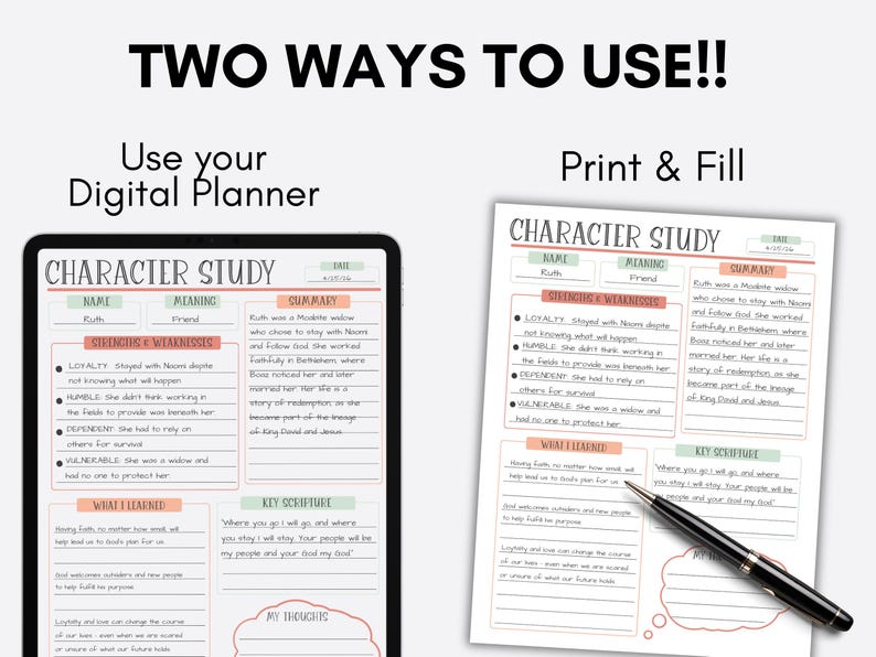 Bible Character Study Sheet, Printable Bible Study Guide, Digital ...