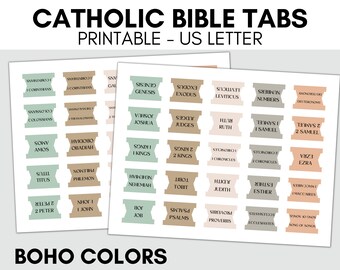 Printable Catholic Bible Tabs, Bible Tabs printable, DIY Bible Tabs, BOHO Bible Tabs, Catholic Bible Study, Books of the Bible Tabs