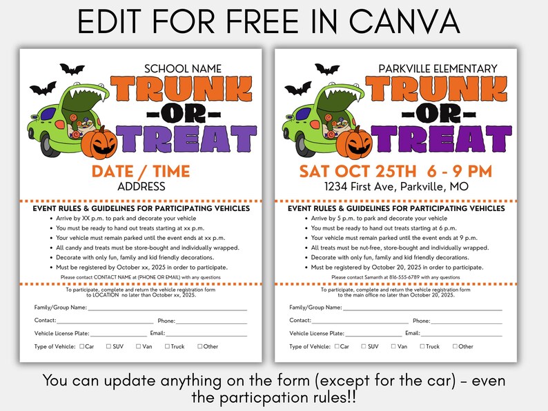 Trunk or Treat Sign Up Sheet, Trunk or Treat Sign Up Form, Editable Trunk or Treat Form, Trunk or Treat Registration Form, Canva Template image 2