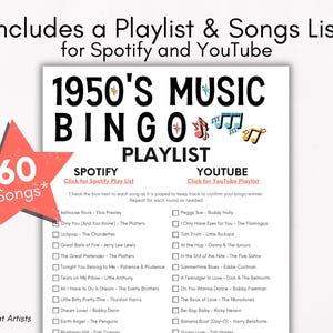 Bingo z muzyką lat 50., gra muzyczna Golden Oldies, gra imprezowa retro, bingo z klasycznymi piosenkami, gra w bingo z lat 50., 200 kart bingo, bingo z muzyką sock hop zdjęcie 4