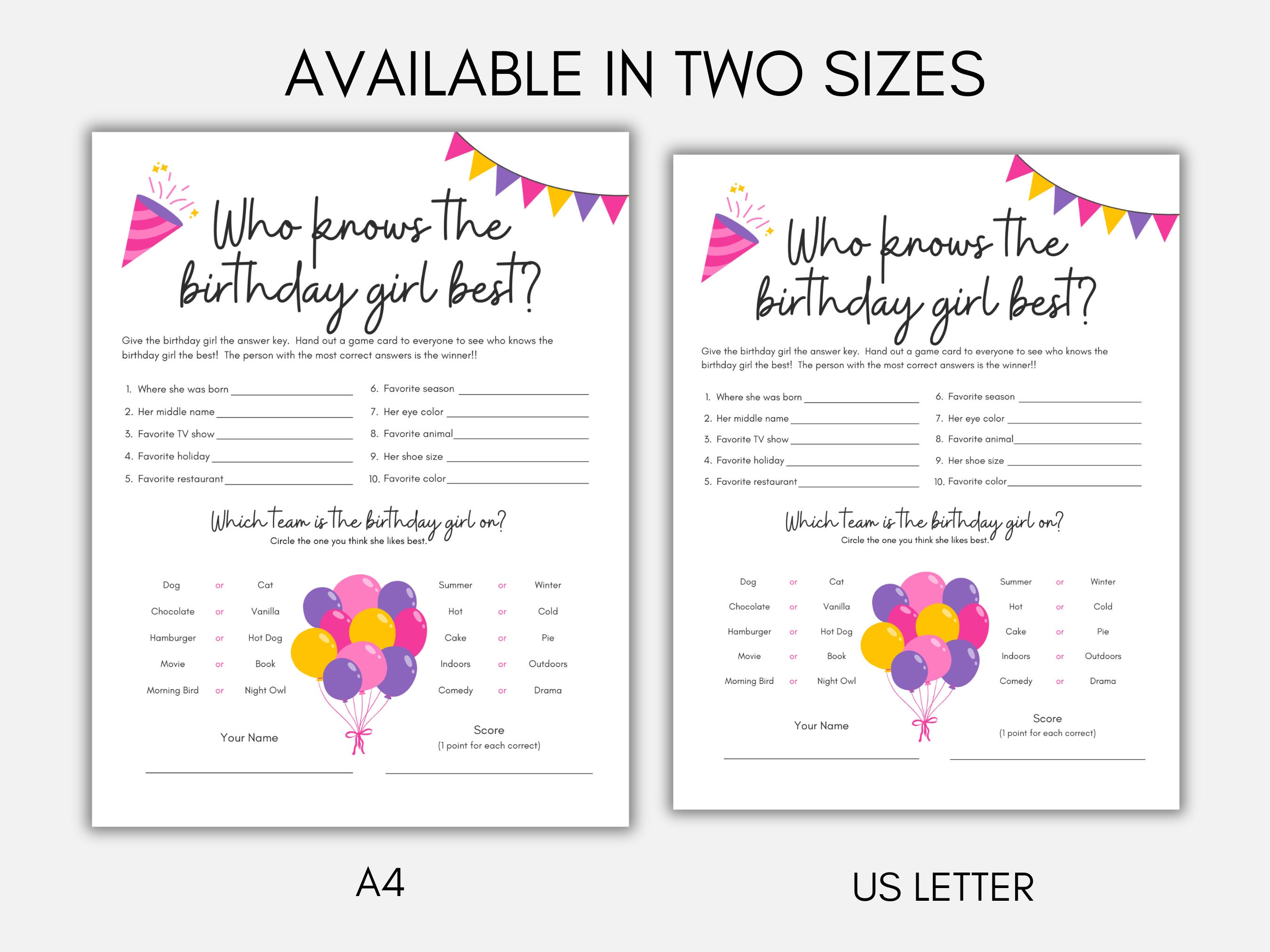 Who Knows the Birthday Girl Best, Birthday Quiz, Birthday Questionnaire ...