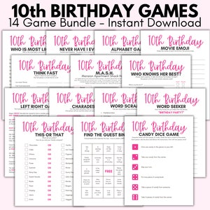 10th Birthday Party Games, 10 Year Old Party Games, Tenth Birthday,  Girls 10th Birthday, Pink 10th Birthday, 10-year-old girls birthday
