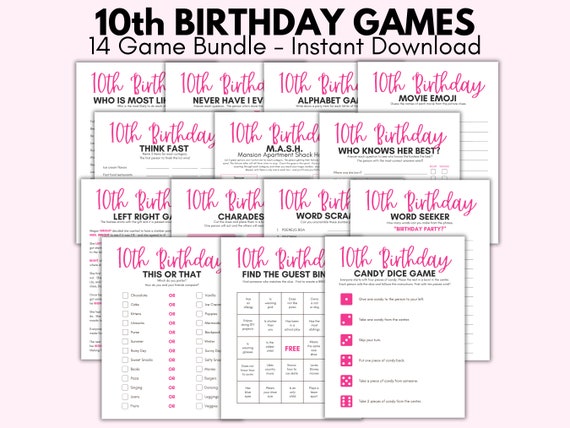 10th Birthday Party Games, 10 Year Old Party Games, Tenth Birthday,  Girls 10th Birthday, Pink 10th Birthday, 10-year-old girls birthday