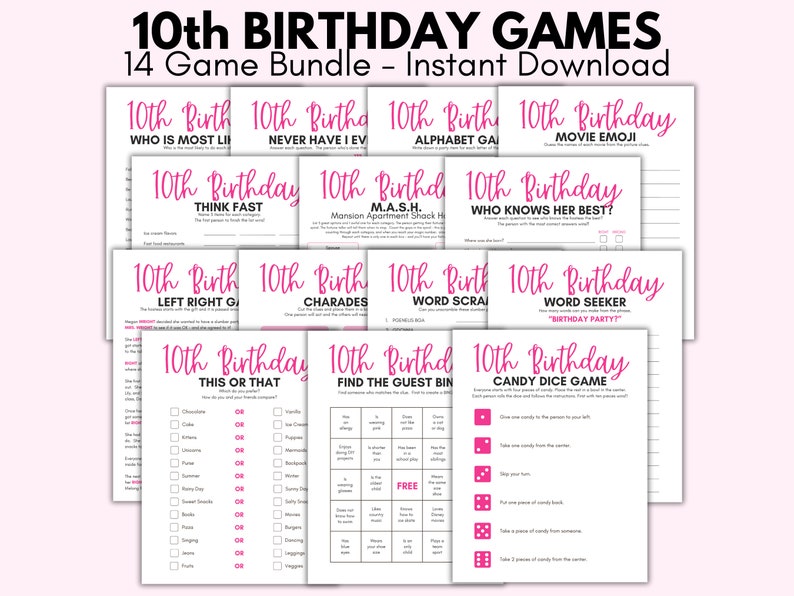 10th birthday printable bundles