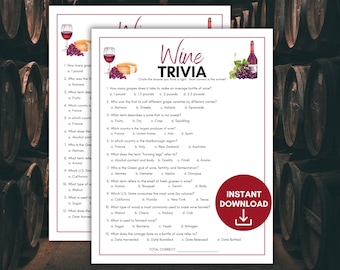 Jogo de curiosidades sobre vinhos, jogo de degustação de vinhos para impressão, jogo de festa de vinho e queijo para adultos, quebra-gelo de degustação de vinhos, atividade de chá de panela